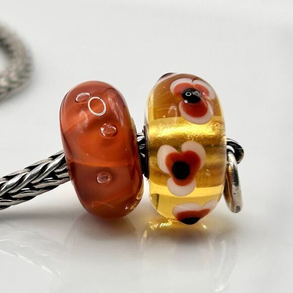 TROLLBEADS Lot Of 2, Coral & Golden LAA 925S NEW! Bubbles & Unique Flower - Picture 1 of 8
